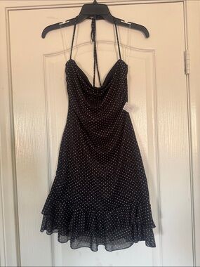 Timing Black Polka Dot Halter Mini Dress